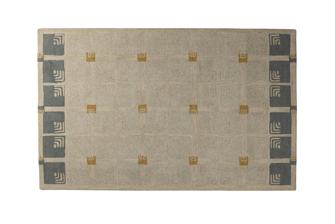Borderline Blocks - Handcrafted Wool Carpet - 100 % Wool - 8*5 ft