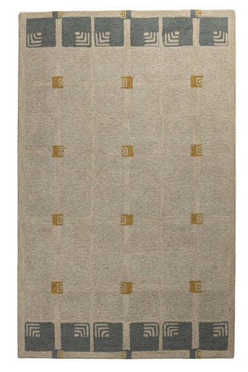 Borderline Blocks - Handcrafted Wool Carpet - 100 % Wool - 8*5 ft