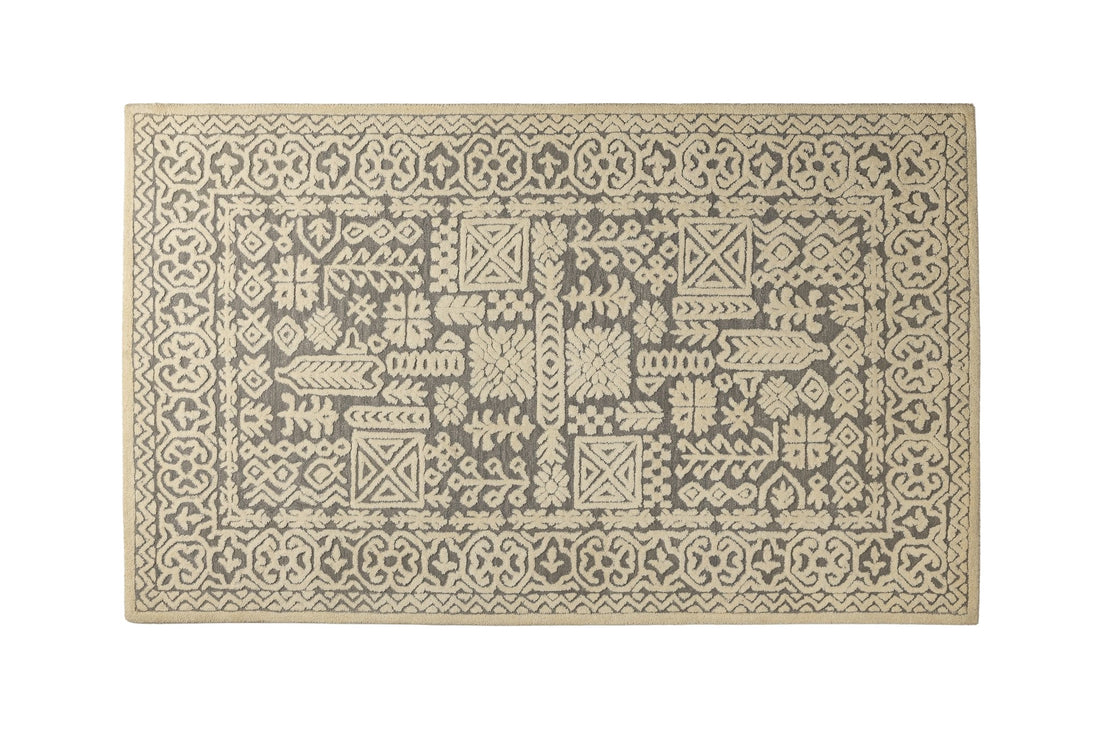 Folk Garden Frame - Handcrafted Wool Carpet - 100 % Wool - 8*5 ft