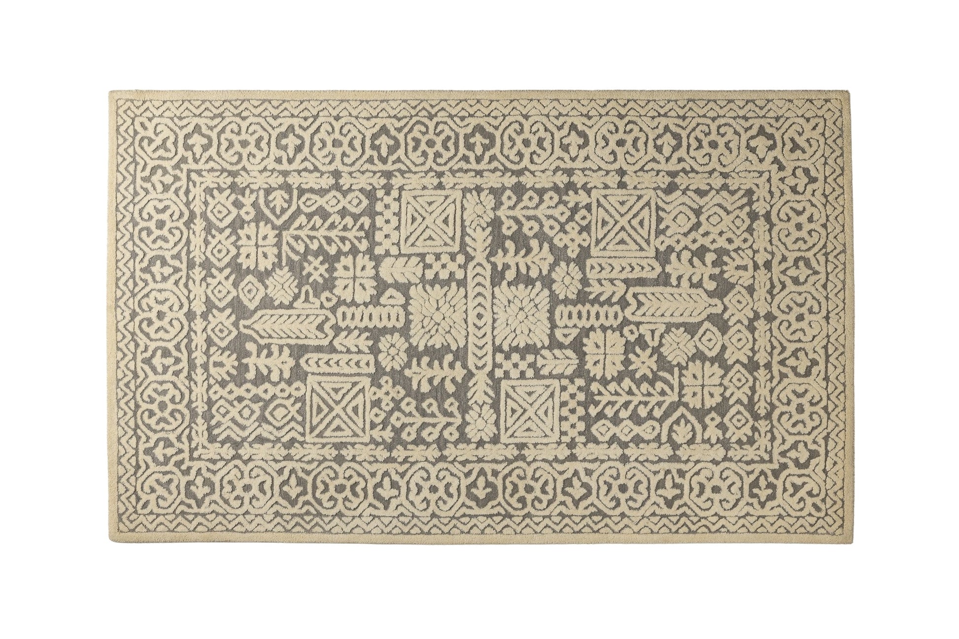 Folk Garden Frame - Handcrafted Wool Carpet - 100 % Wool - 8*5 ft