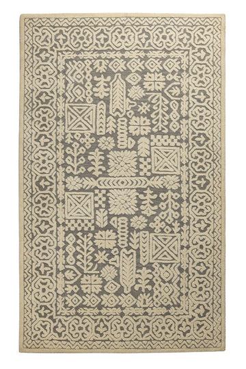 Folk Garden Frame - Handcrafted Wool Carpet - 100 % Wool - 8*5 ft