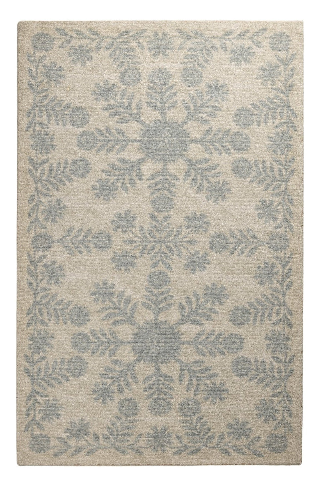 Blue Meadow Bloom - Handcrafted Wool Carpet - 100 % Wool - 8*5 ft