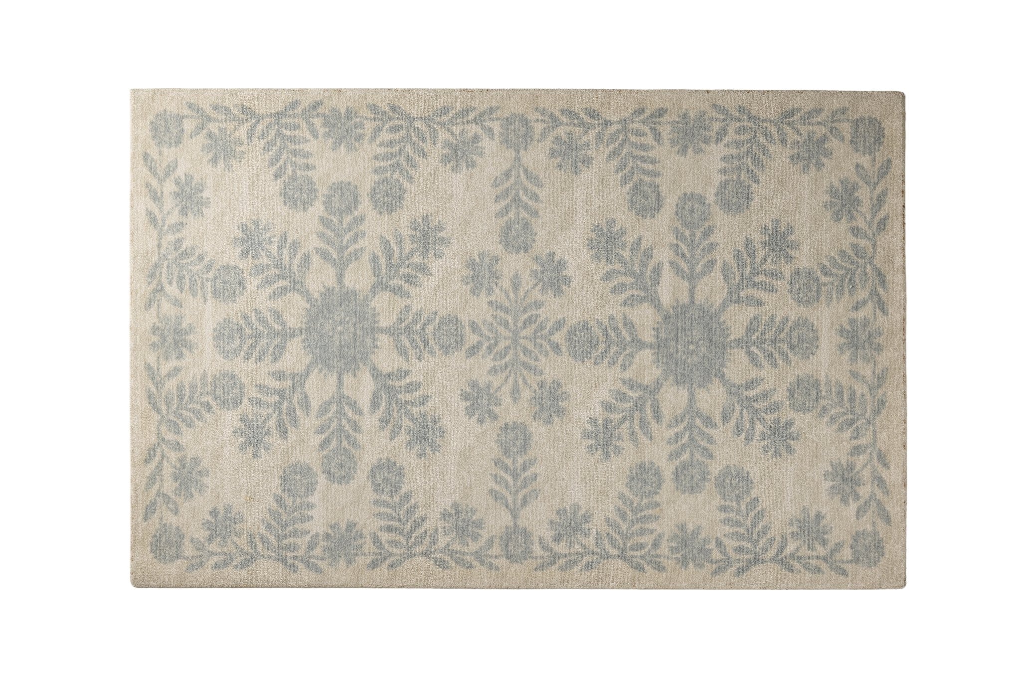 Blue Meadow Bloom - Handcrafted Wool Carpet - 100 % Wool - 8*5 ft