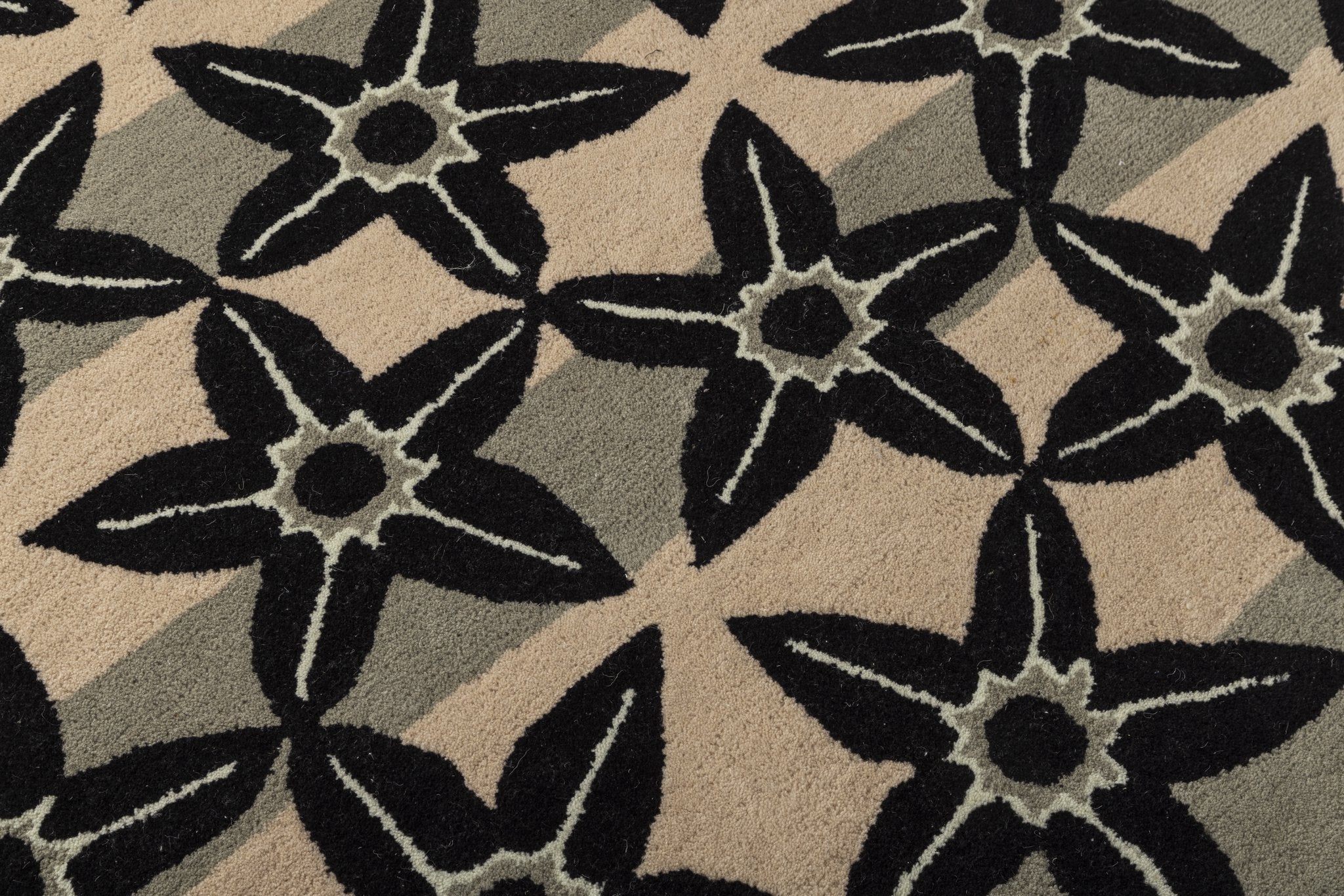 Midnight Bloom Tiles - Handcrafted Wool Carpet - 100 % Wool - 8*5 ft