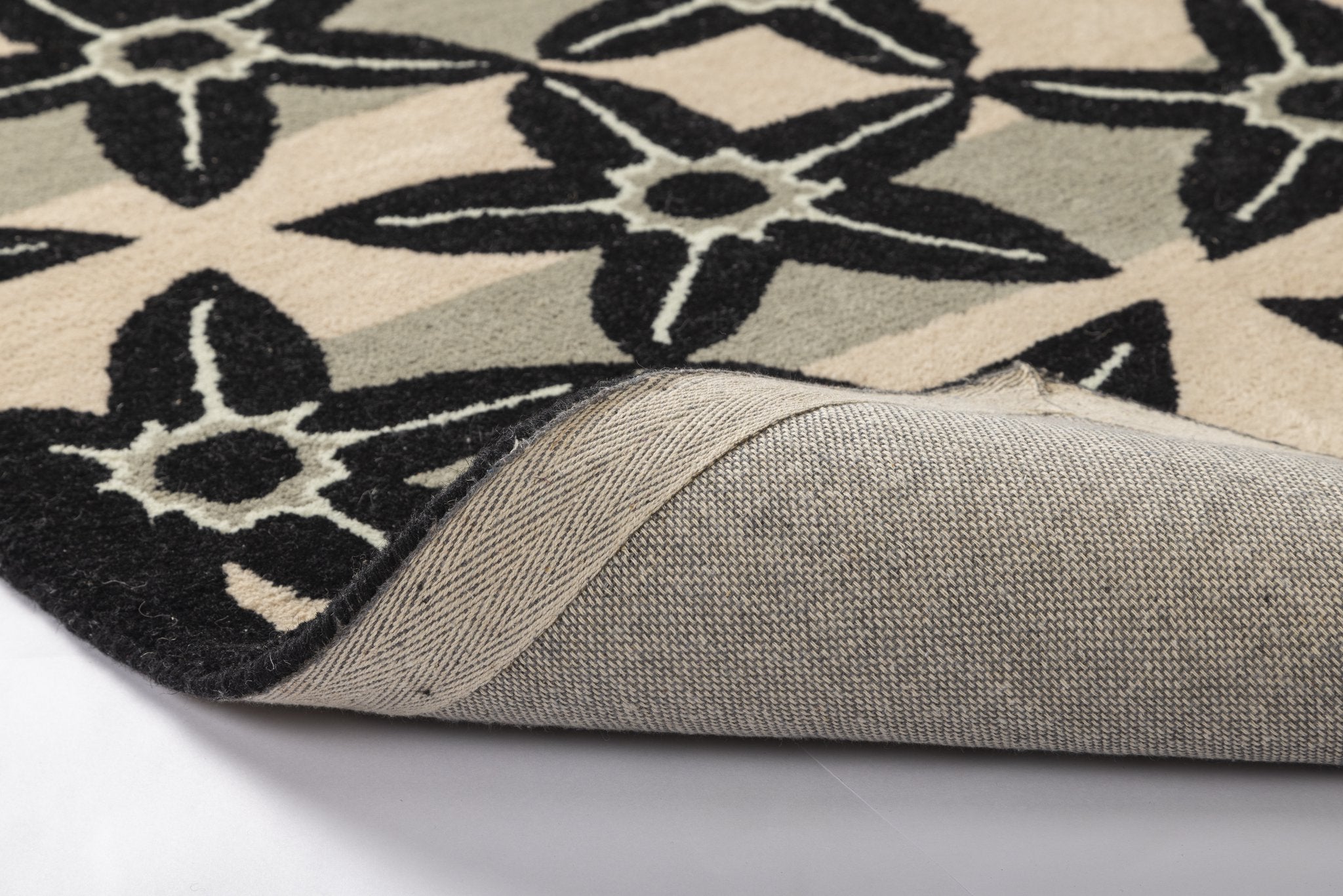 Midnight Bloom Tiles - Handcrafted Wool Carpet - 100 % Wool - 8*5 ft