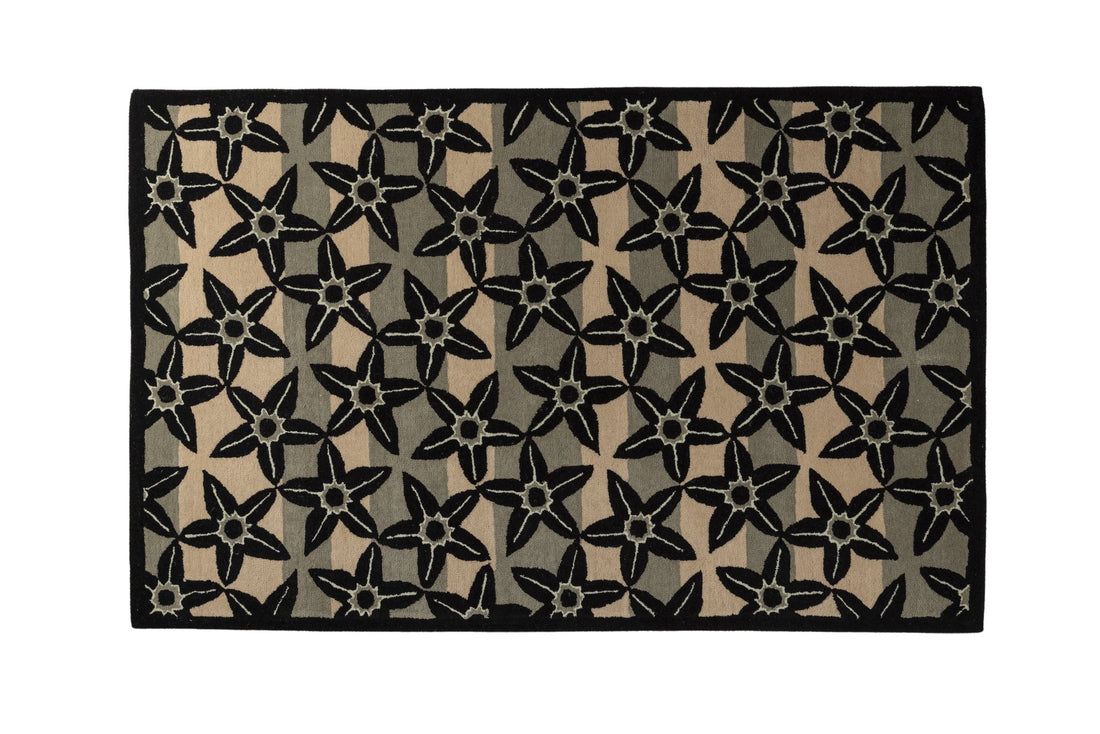Midnight Bloom Tiles - Handcrafted Wool Carpet - 100 % Wool - 8*5 ft