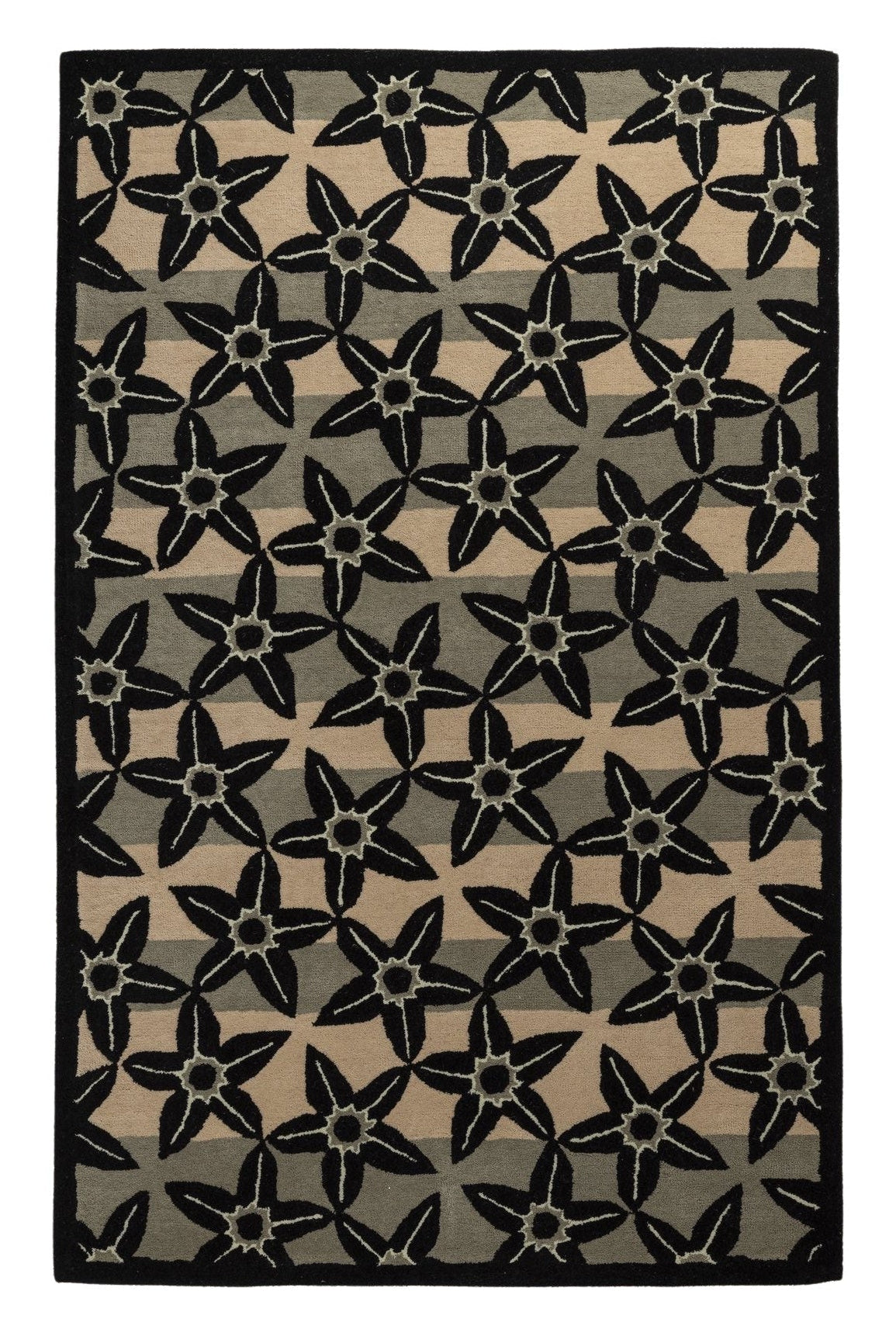 Midnight Bloom Tiles - Handcrafted Wool Carpet - 100 % Wool - 8*5 ft