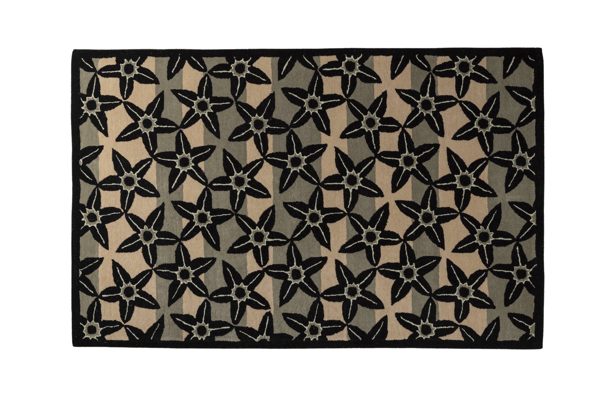 Midnight Bloom Tiles - Handcrafted Wool Carpet - 100 % Wool - 8*5 ft