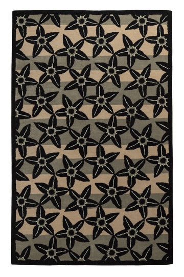 Midnight Bloom Tiles - Handcrafted Wool Carpet - 100 % Wool - 8*5 ft