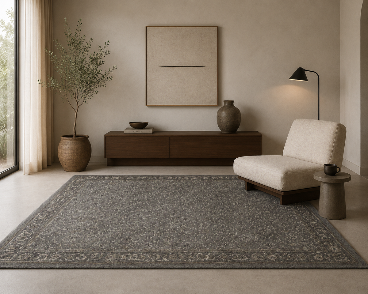 Charcoal Garden Trellis - Handcrafted Wool Carpet
