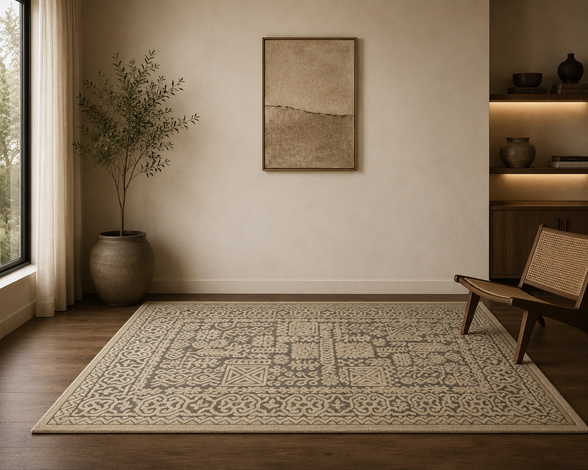 Folk Garden Frame - Handcrafted Wool Carpet