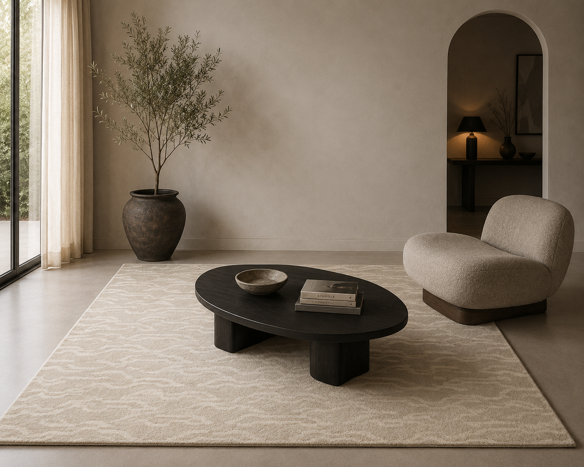 Ivory Ripple Flow - Handcrafted Wool Carpet