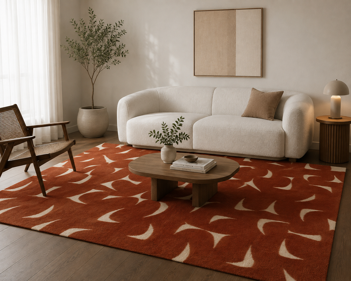 Terracotta Curve - Handcrafted Wool Carpet