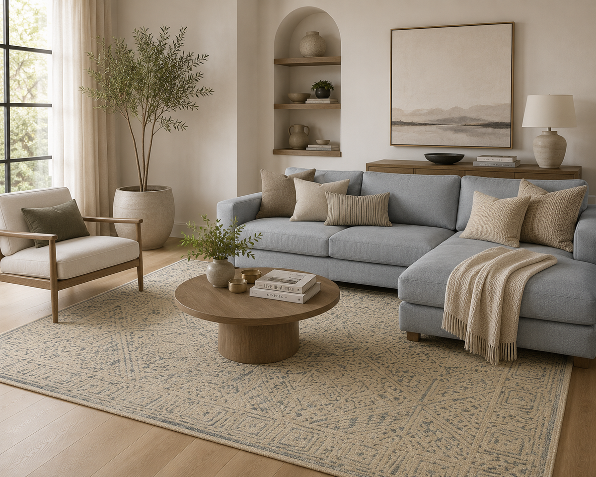 Aqua Lattice -  Handcrafted Wool Carpet