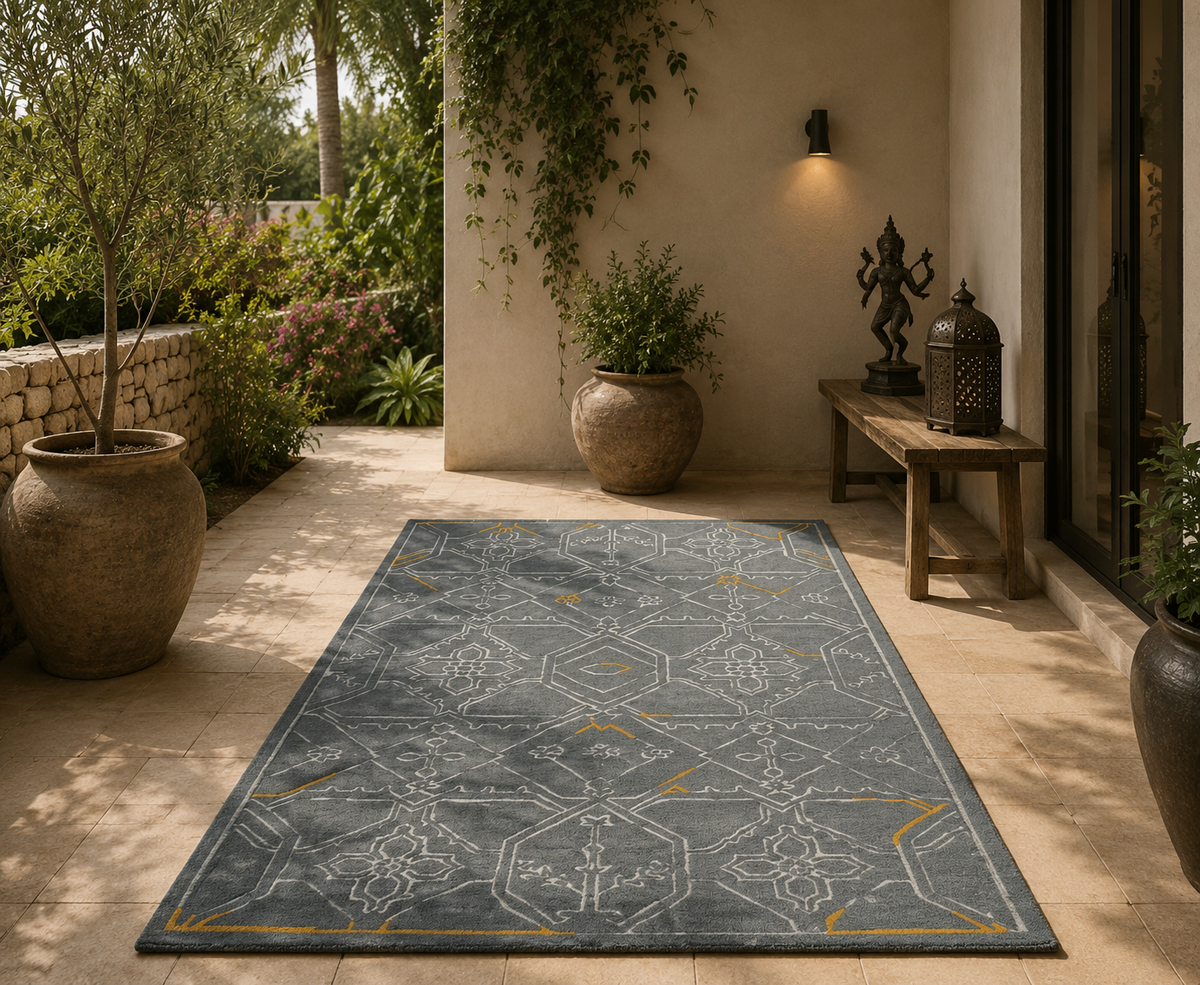 Vintage Lattice Glow - Handcrafted Wool Carpet