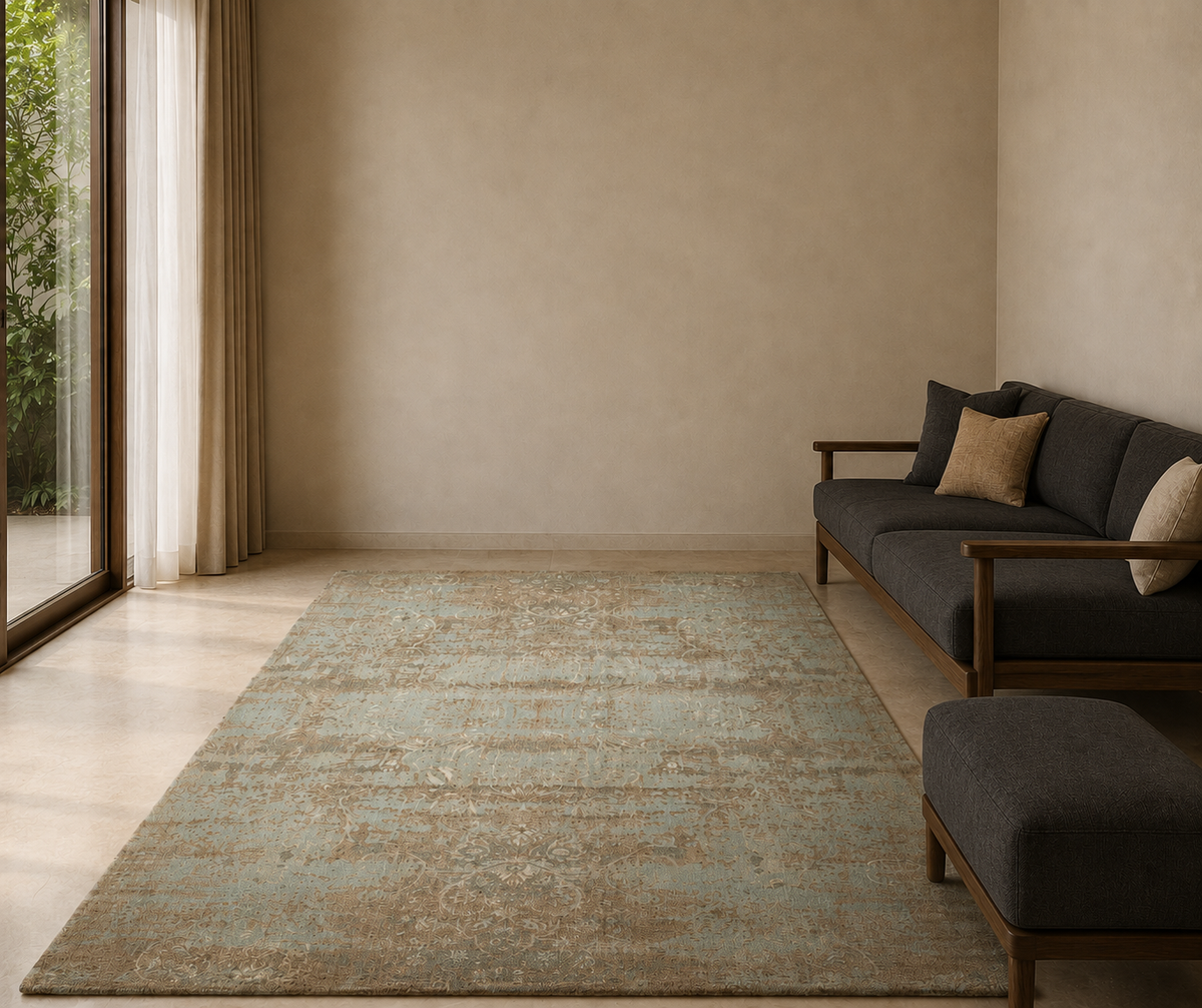 Rustic Aqua Patina - Handcrafted Wool Carpet
