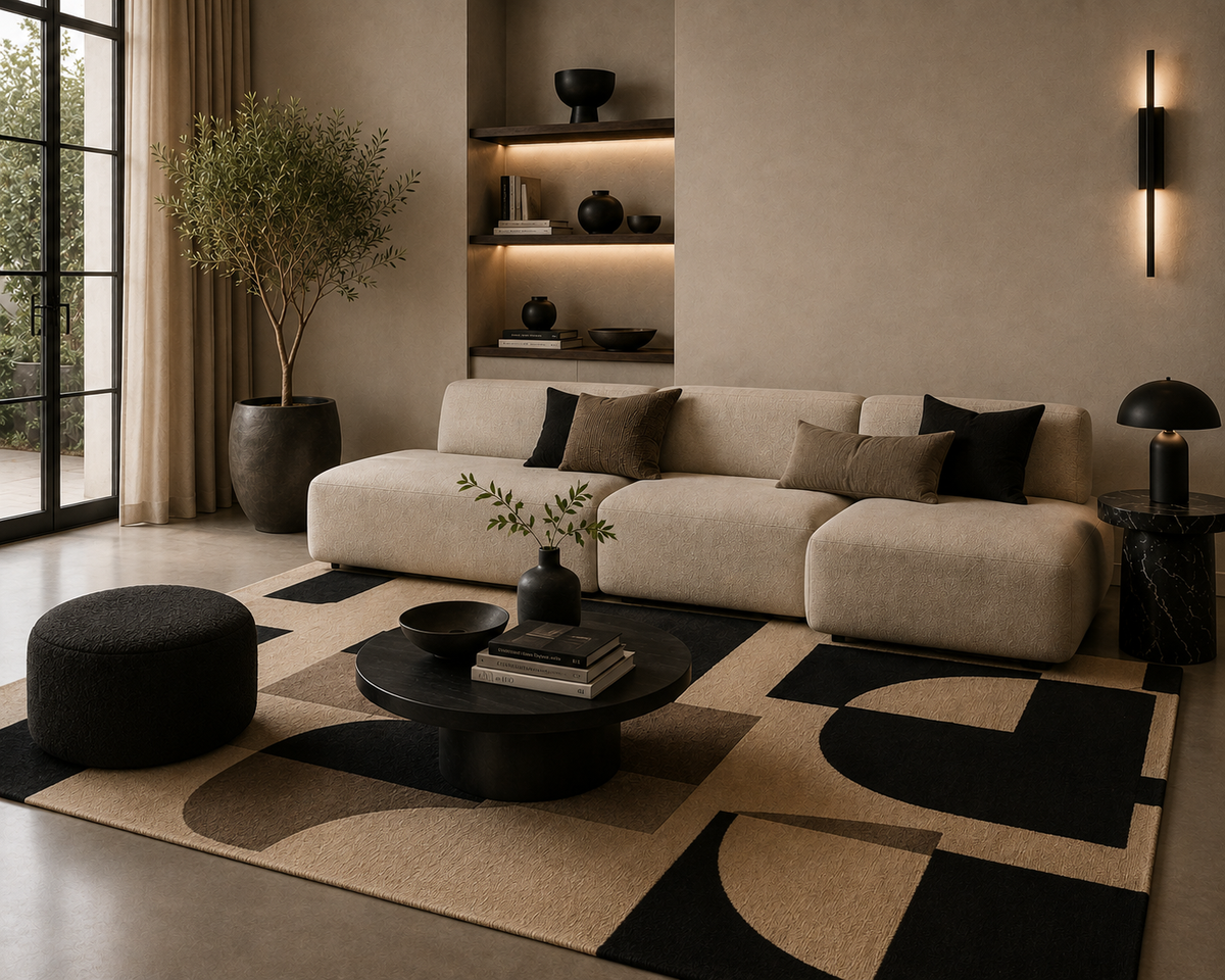 Taupe Blocks - Handcrafted Wool Carpet