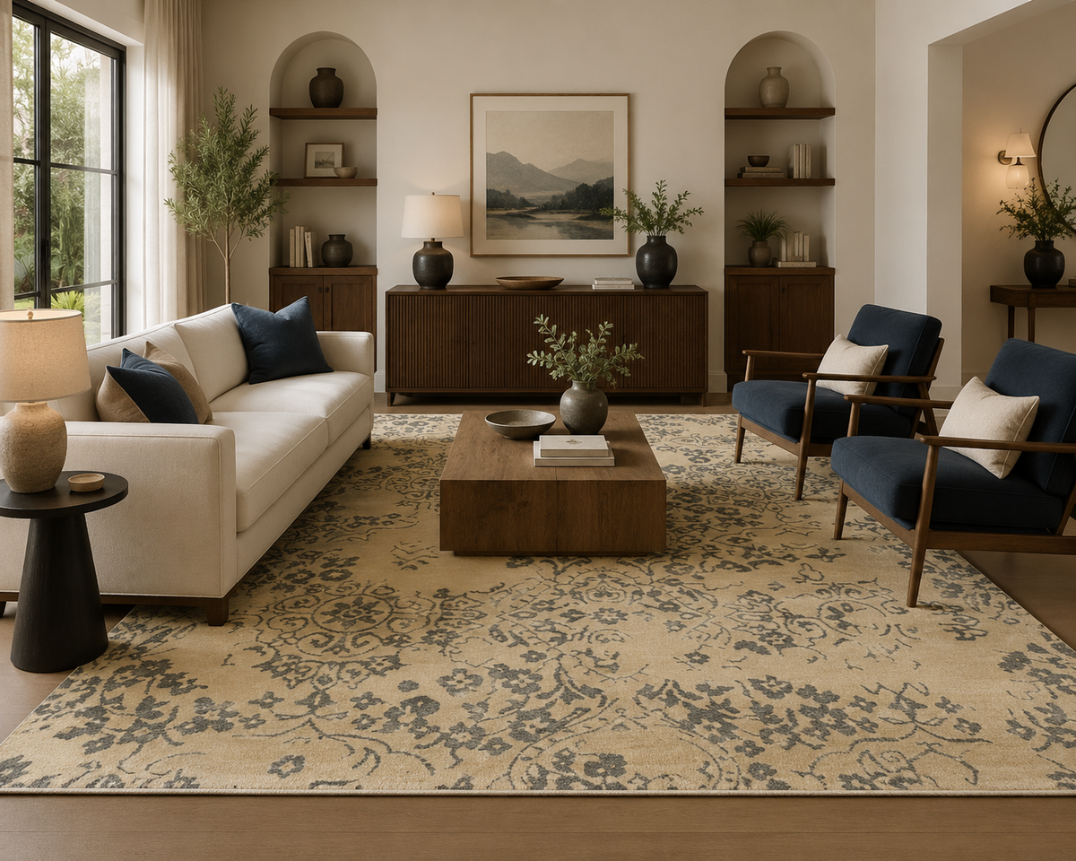 Ivory Heritage Bloom – Handcrafted Silk Wool Rug