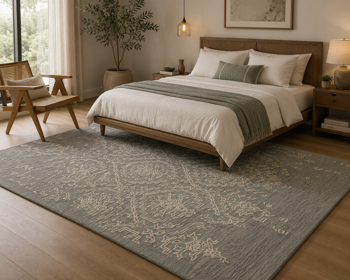 Grey Petals - Handcrafted Wool Carpet