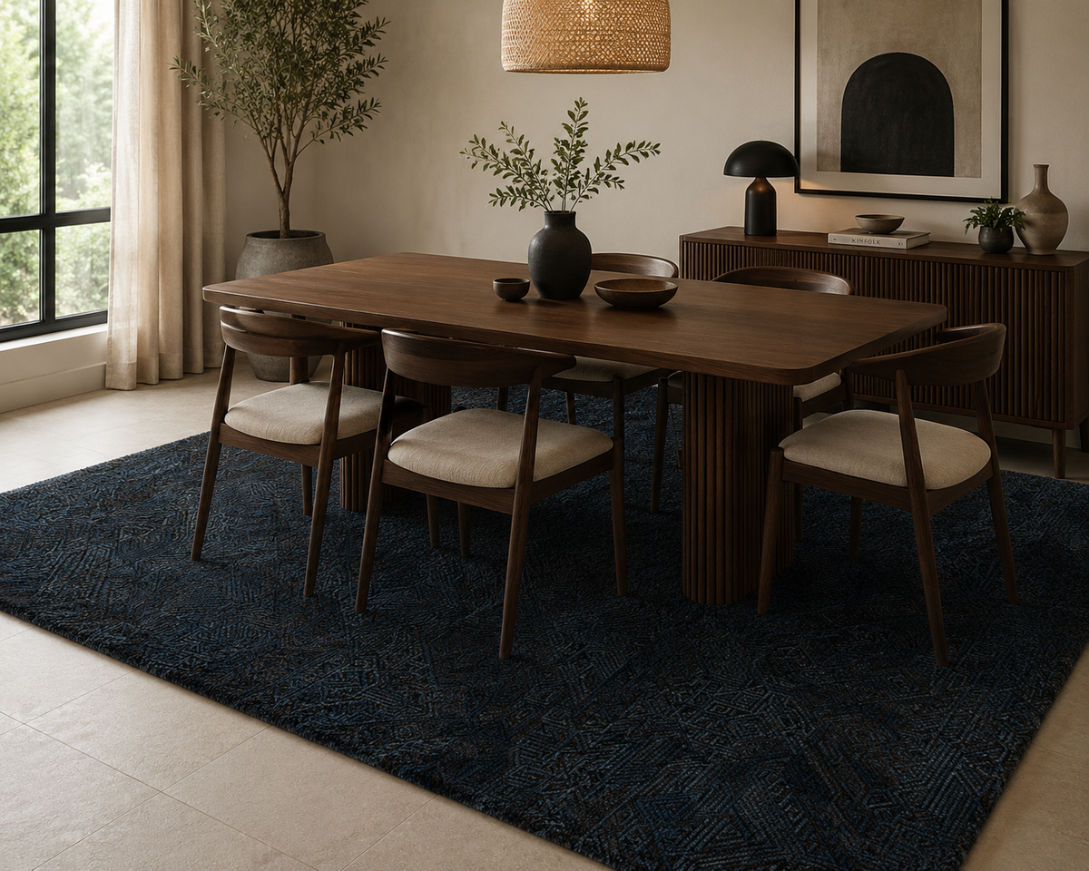 Indigo Maze - Handcrafted wool carpet