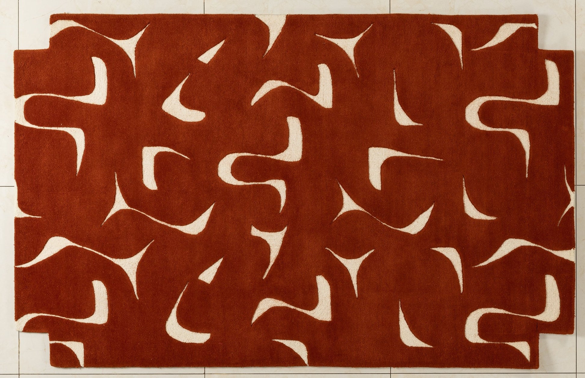 Terracotta Curve - Handcrafted Wool Carpet - Wool - 7*5 ft