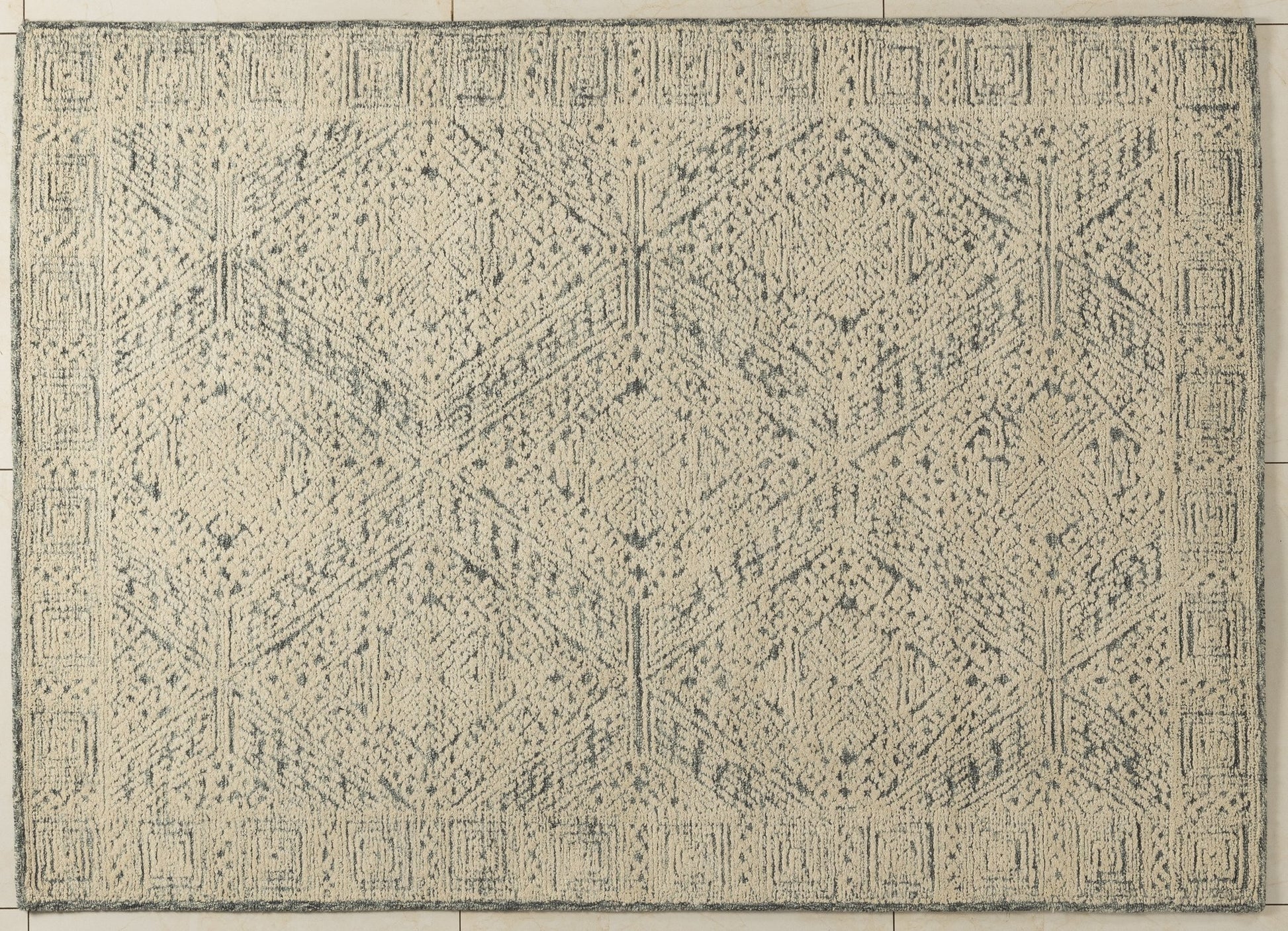 Aqua Lattice -  Handcrafted Wool Carpet - Wool - 7*5 ft