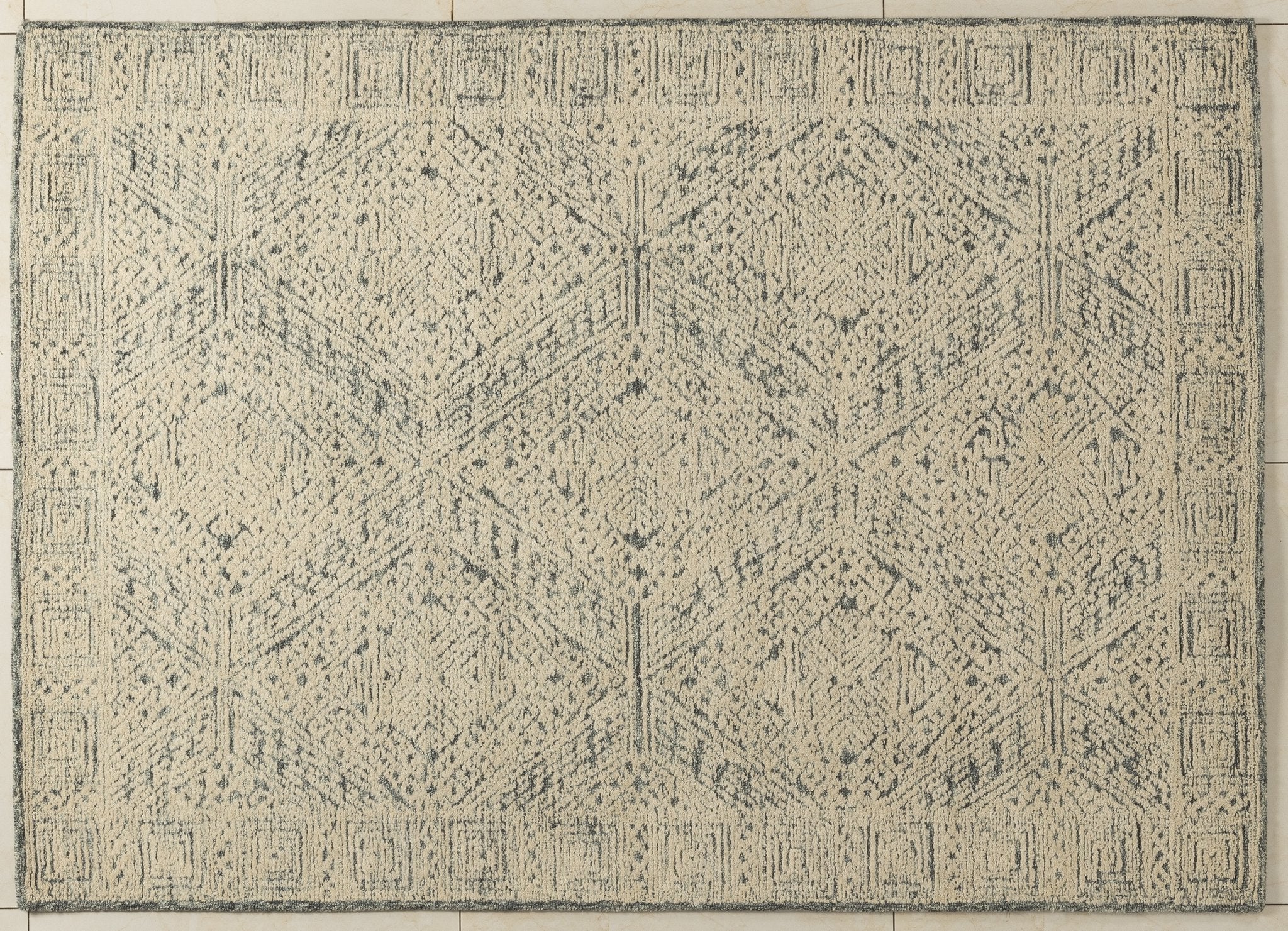 Aqua Lattice -  Handcrafted Wool Carpet - Wool - 7*5 ft
