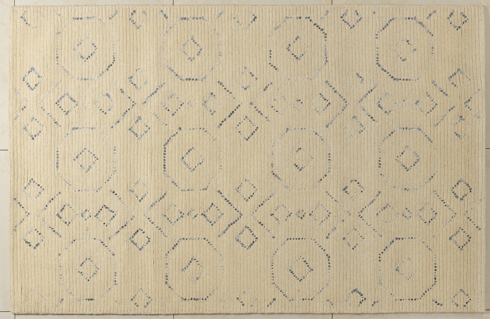 Indigo Dots -  Handcrafted Wool Carpet - Wool - 7*5 ft