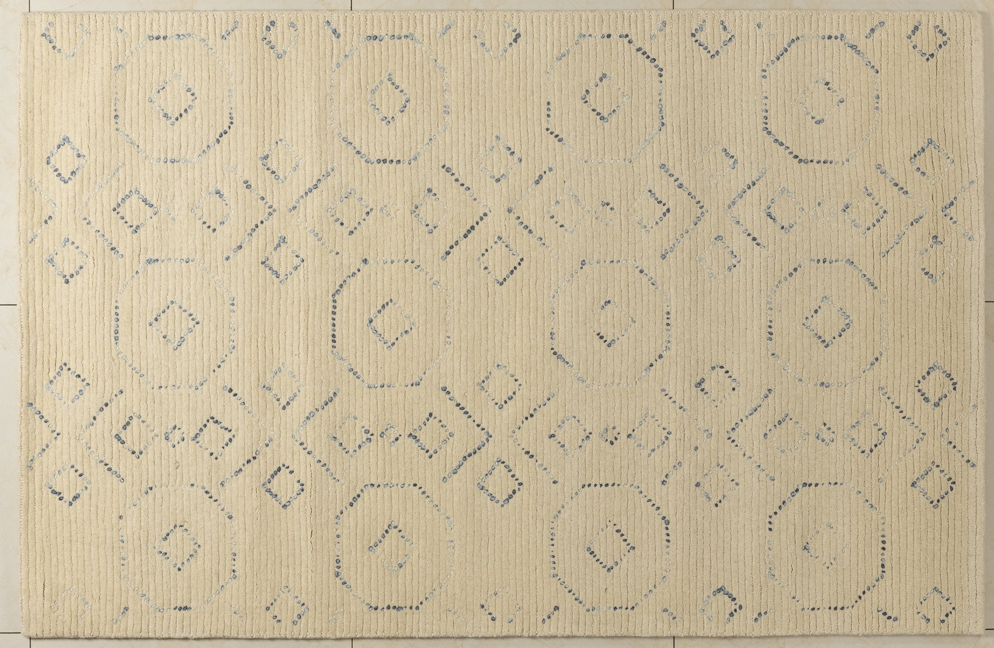 Indigo Dots -  Handcrafted Wool Carpet - Wool - 7*5 ft