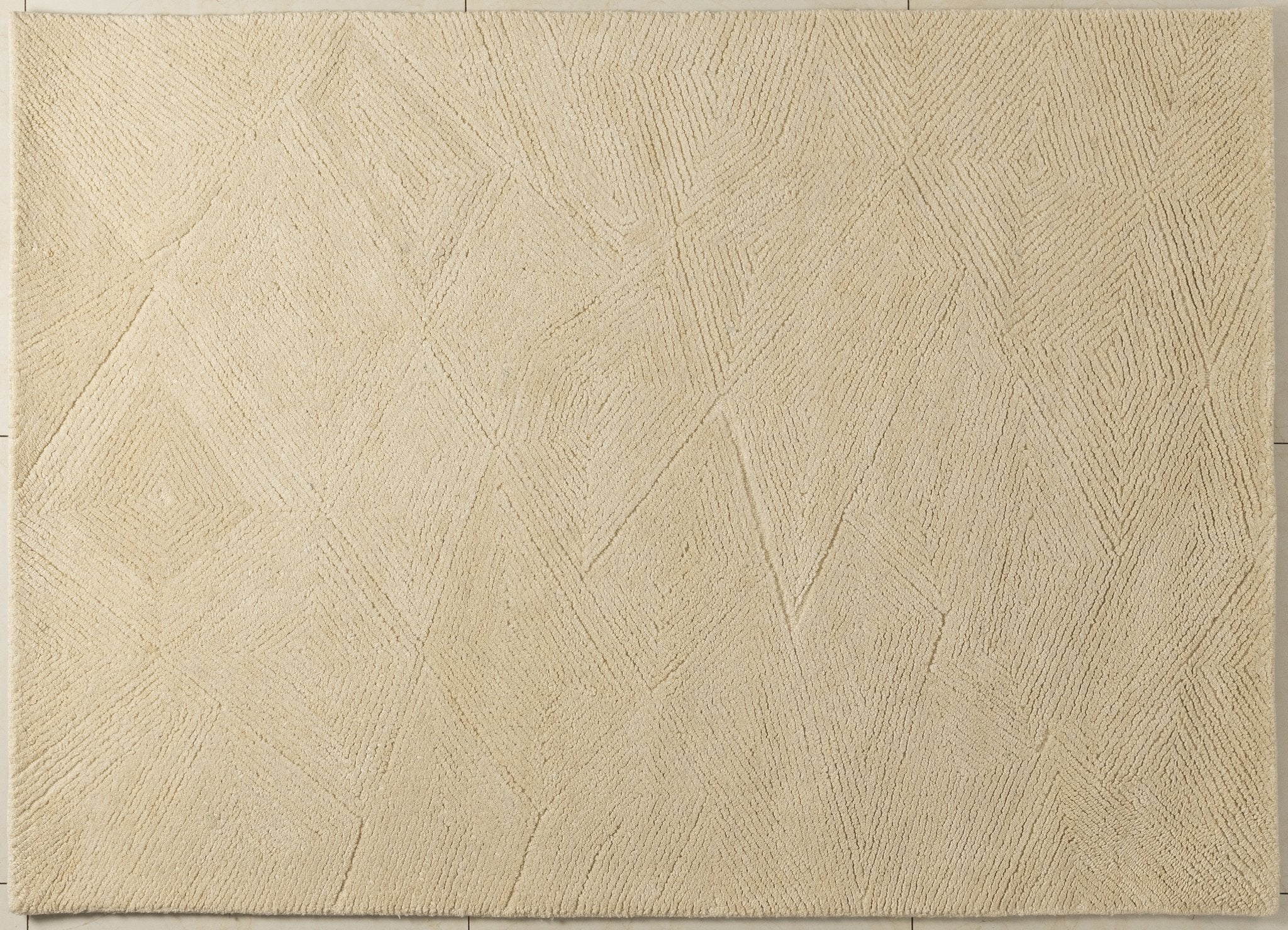Beige Ripple -  Handcrafted Wool Carpet - Wool - 7*5 ft
