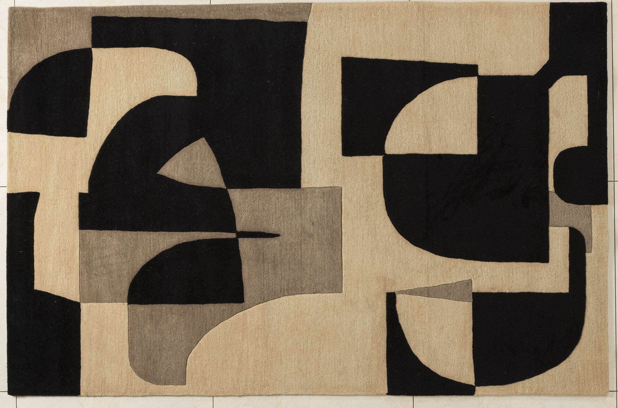 Taupe Blocks - Handcrafted Wool Carpet - Wool - 7*5 ft