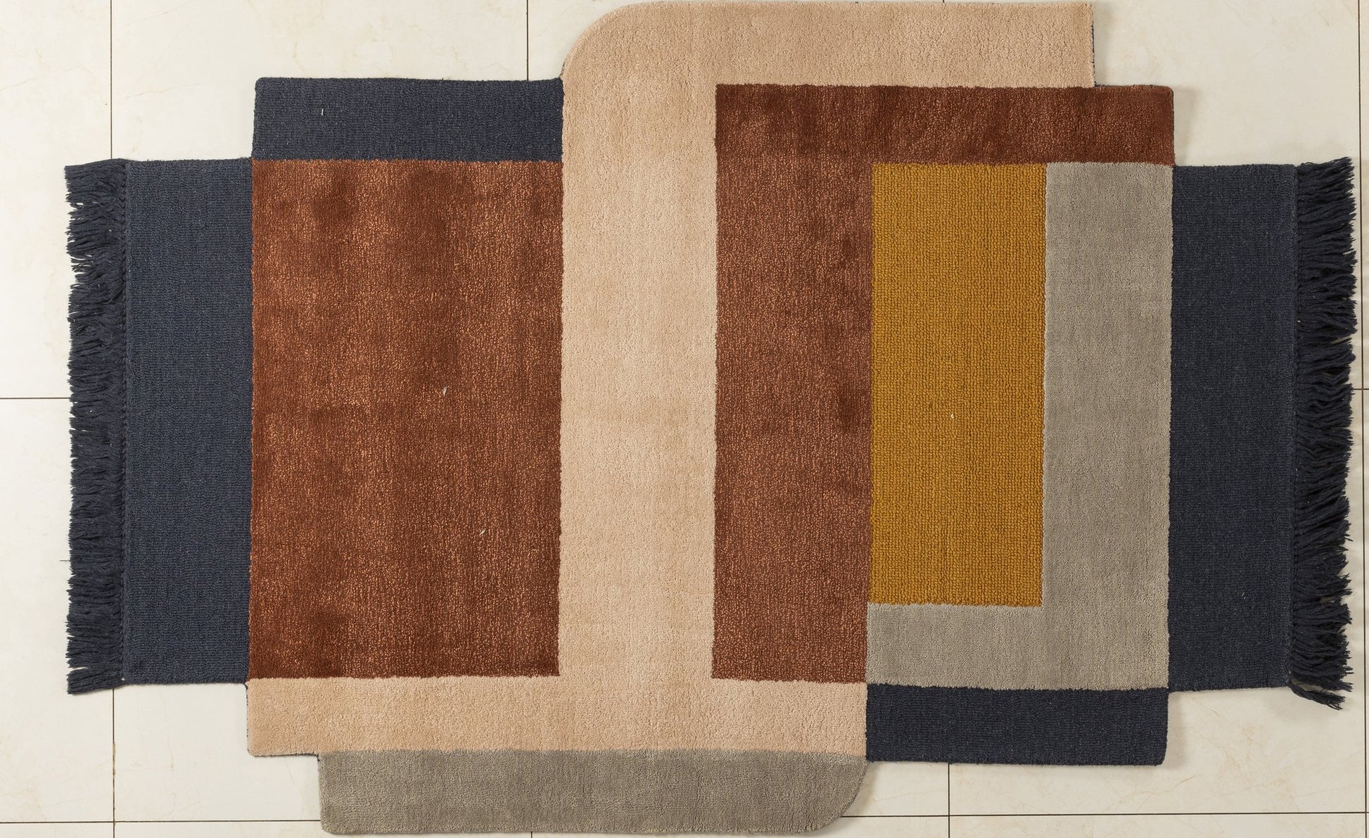Earthbound Blocks - Handcrafted Wool Carpet - 100% Wool - 8*5
