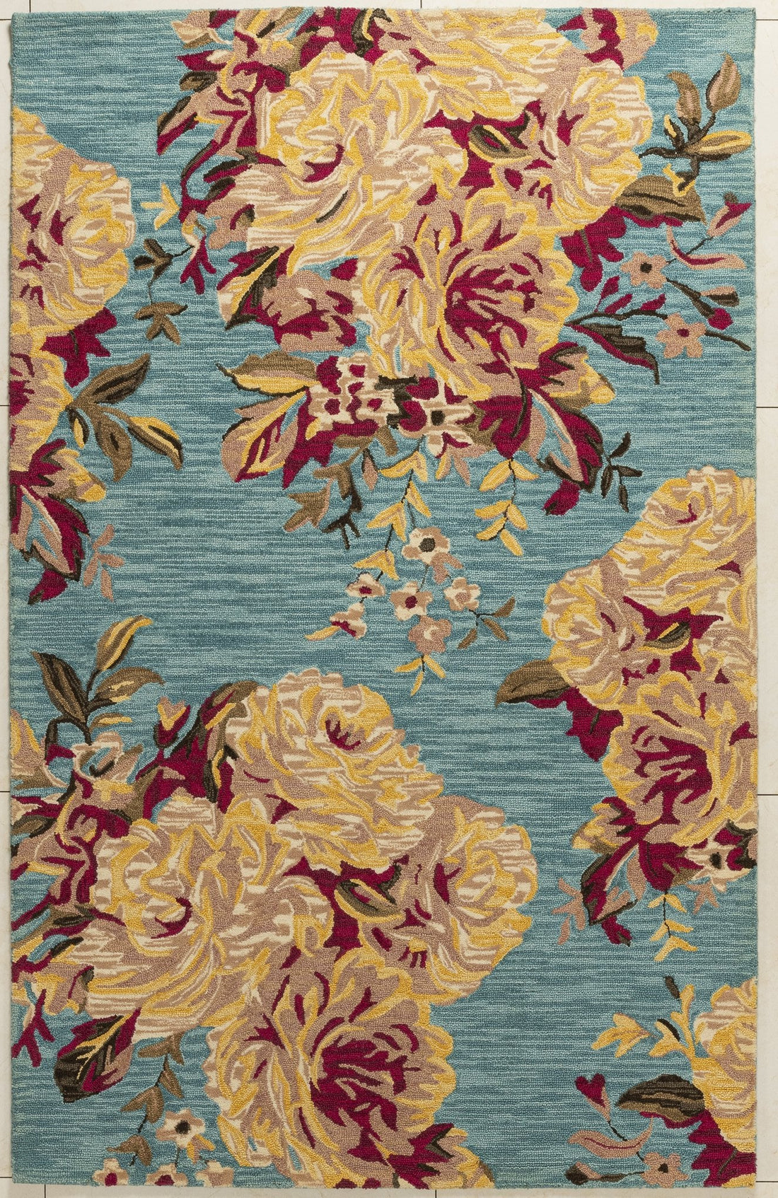 Blooming Teal Garden - Hadncrafted Wool Carpet - 100% Wool - 8*5
