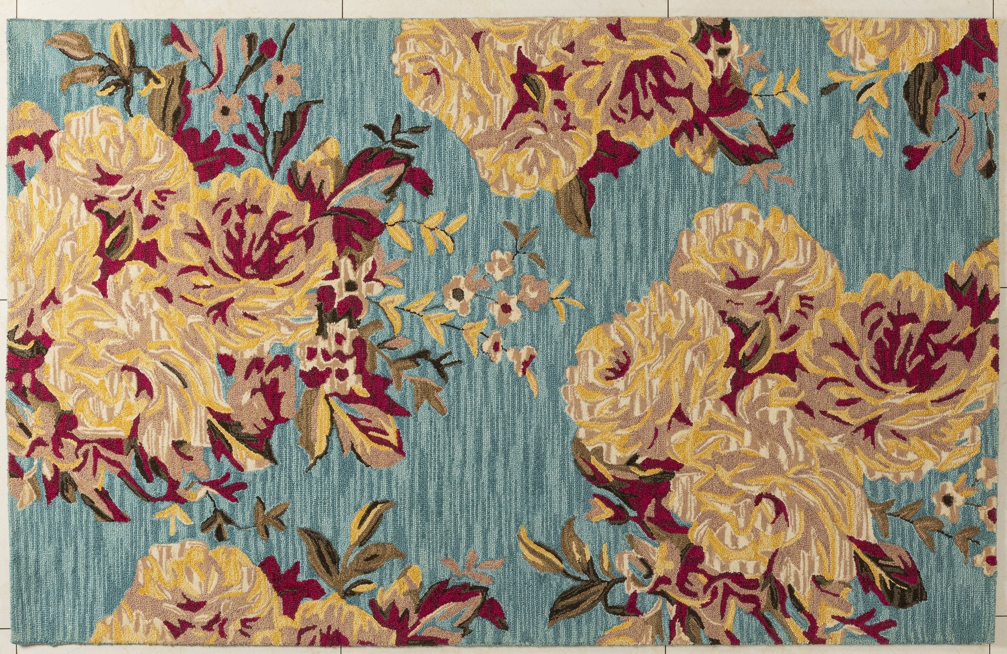 Blooming Teal Garden - Hadncrafted Wool Carpet - 100% Wool - 8*5