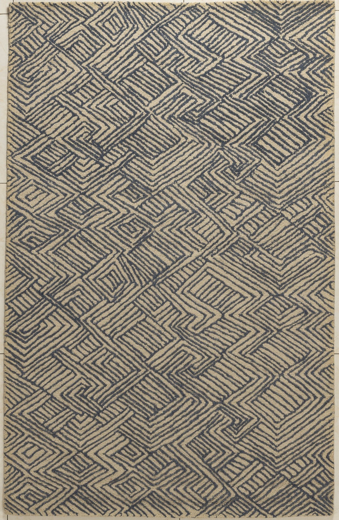 Indigo Maze - Handcrafted Wool Carpet - 100% Wool - 8*5