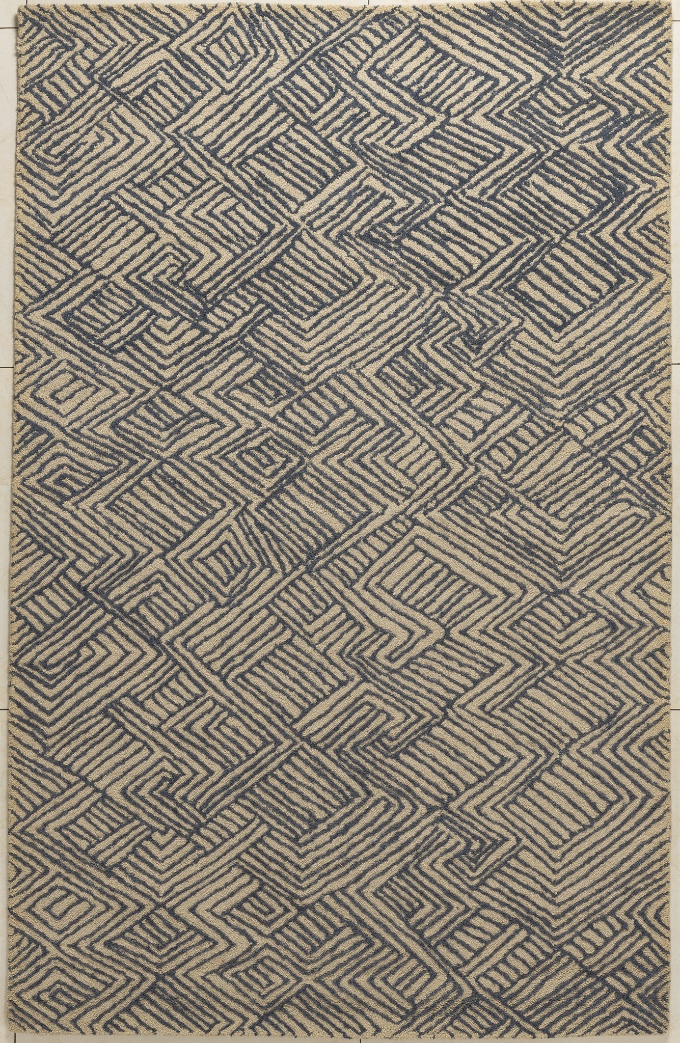 Indigo Maze - Handcrafted Wool Carpet - 100% Wool - 8*5
