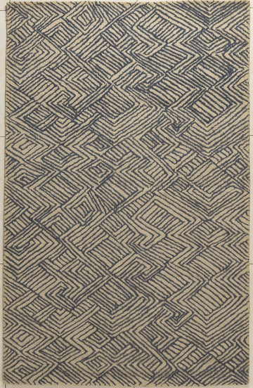Indigo Maze - Handcrafted Wool Carpet - 100% Wool - 8*5