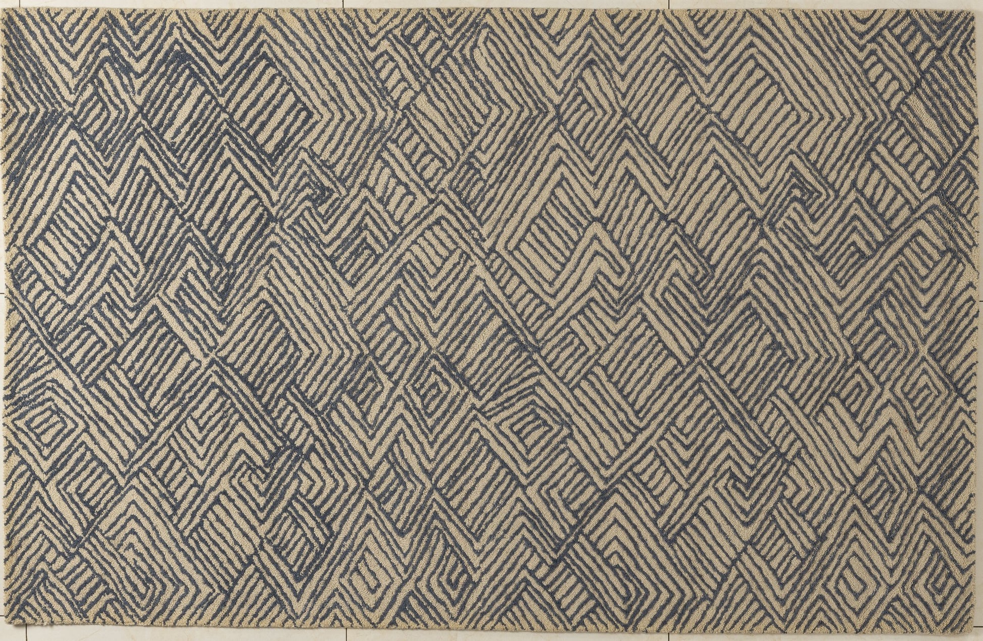 Indigo Maze - Handcrafted Wool Carpet - 100% Wool - 8*5