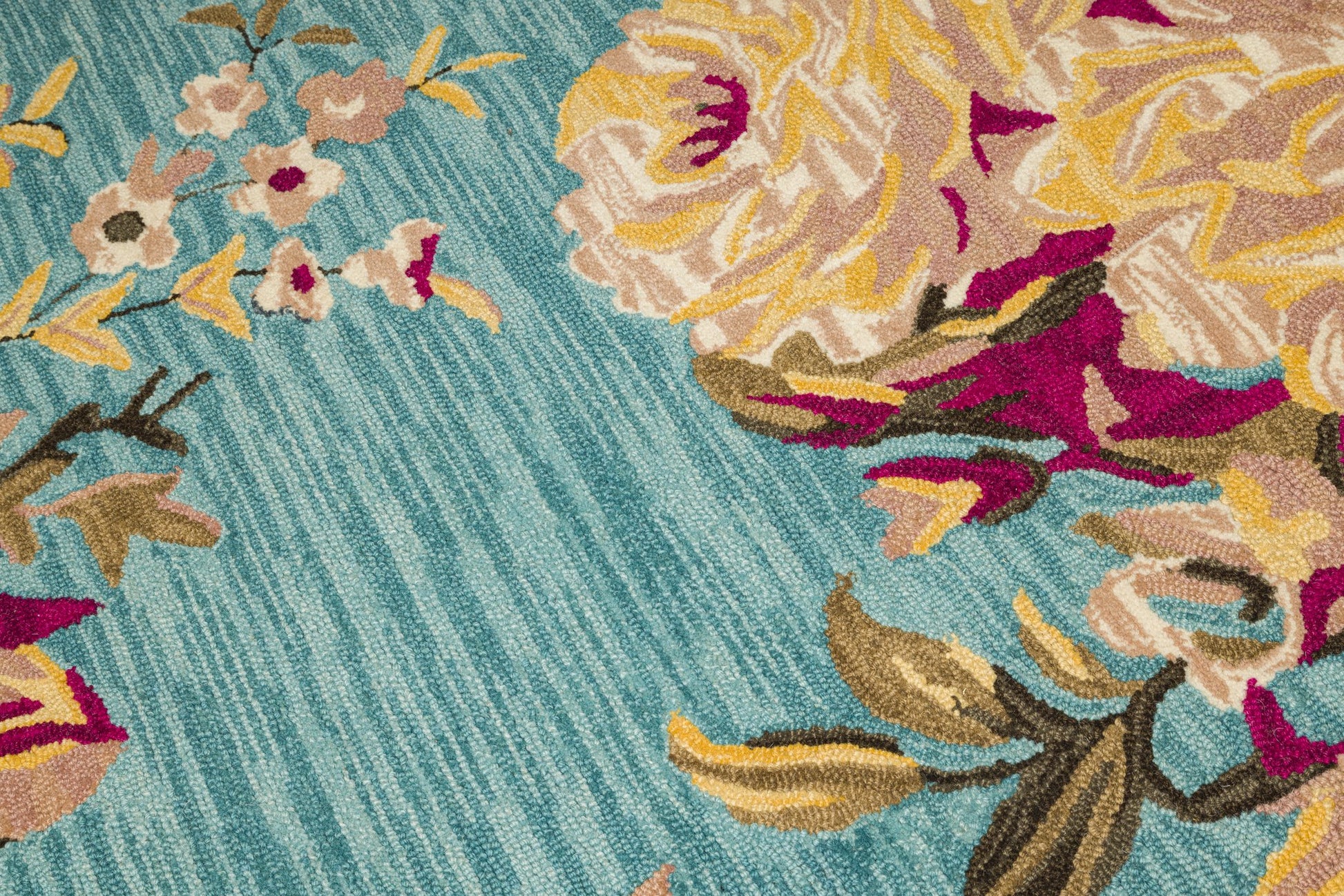 Blooming Teal Garden - Hadncrafted Wool Carpet - 100% Wool - 8*5